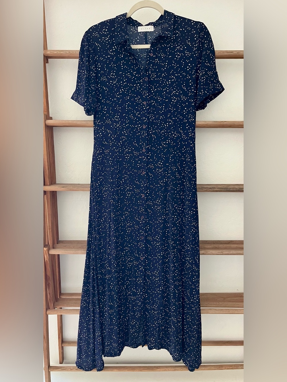 Navy Speckle Midi/MaxiDress with Button-Front